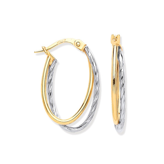 Yellow Gold Tube & White Gold Twist Hoop Earrings TGC-ER1550
