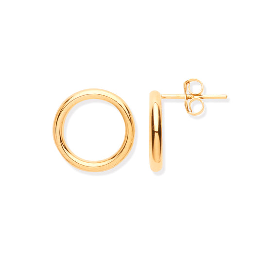 Yellow Gold Open Circle Tube Stud Earrings TGC-ER1565