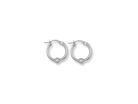 White Gold Glitter Ball Hoop Earrings TGC-ER0781