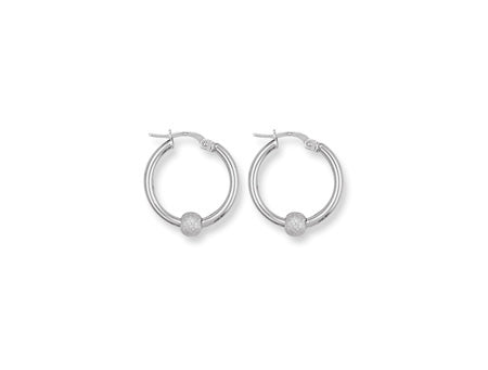 White Gold Glitter Ball Hoop Earrings TGC-ER0782