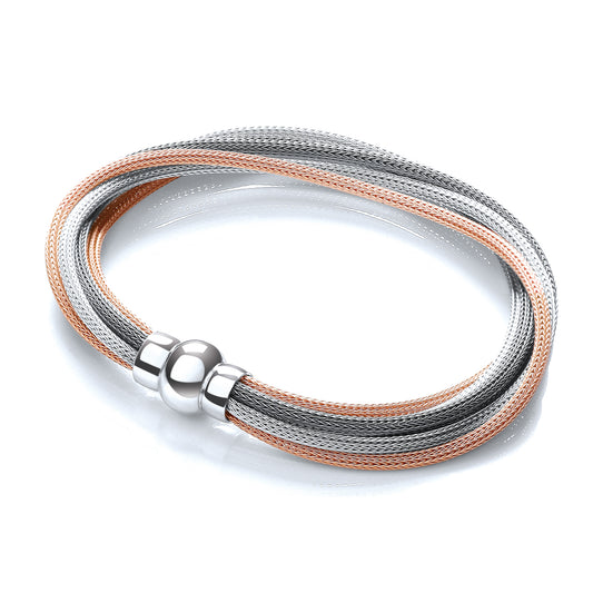 3 Tone (Rose, Silver & Ruthenium) Mesh Bracelet TGC-JZBR017