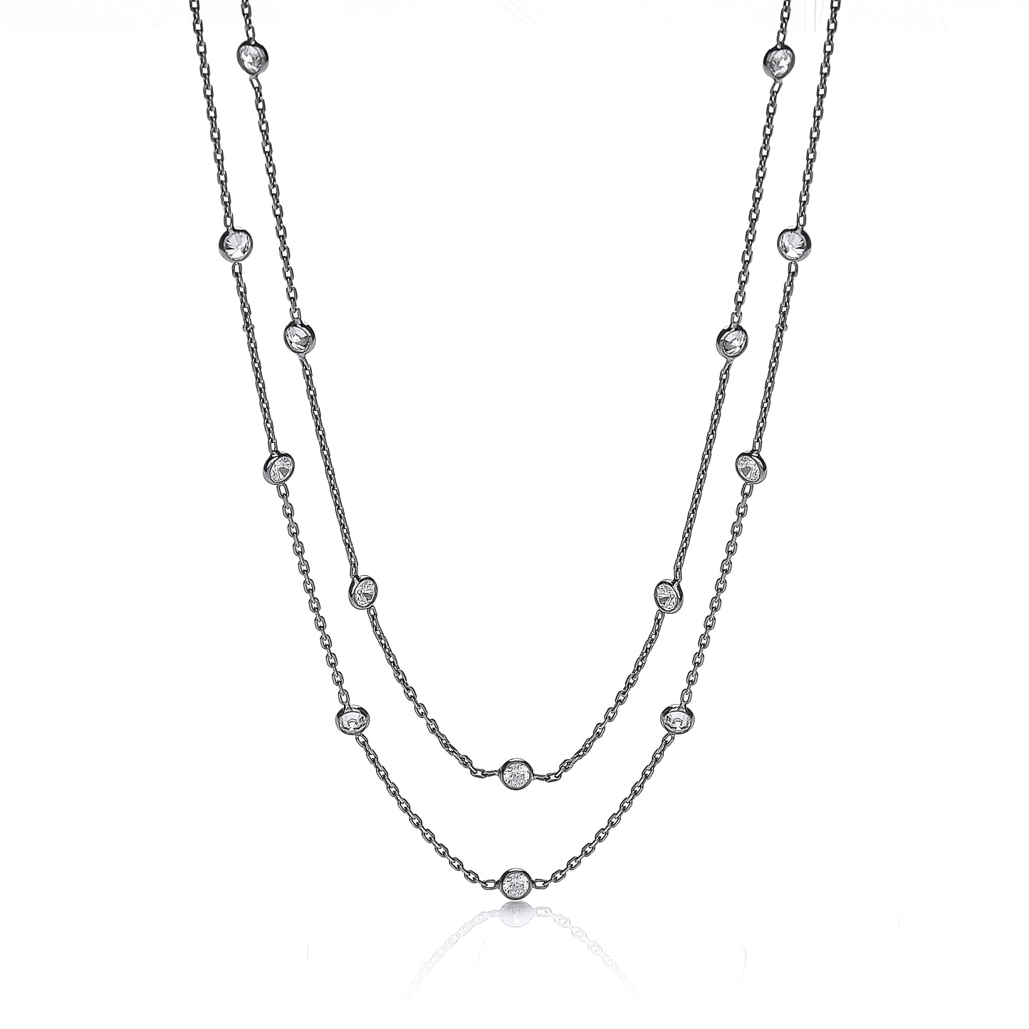 Ruthenium Coated Rubover 23 Cz's Necklace 38" TGC-JZCN040