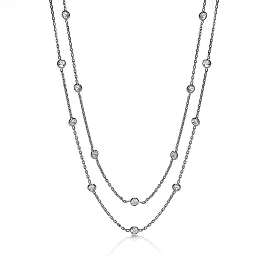 Ruthenium Coated Rubover 23 Cz's Necklace 38" TGC-JZCN040