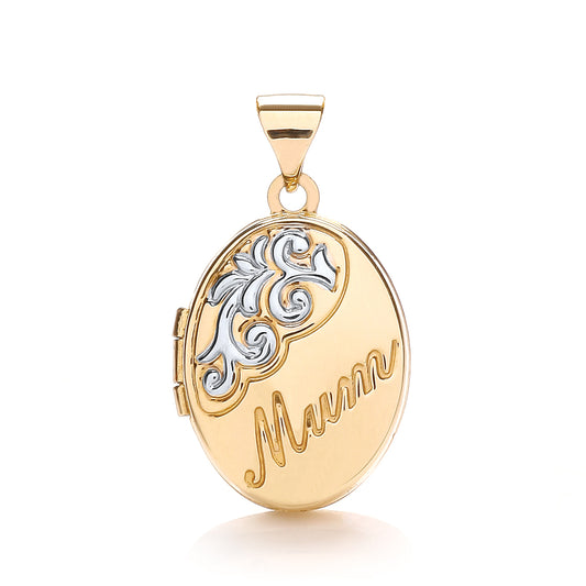 Yellow & White Gold Oval Shaped Mum Locket TGC-LK0127