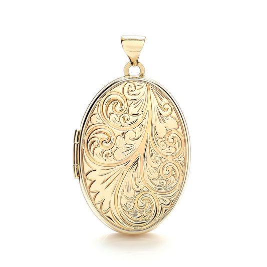 Yellow Gold Oval Locket with design TGC-LK0147