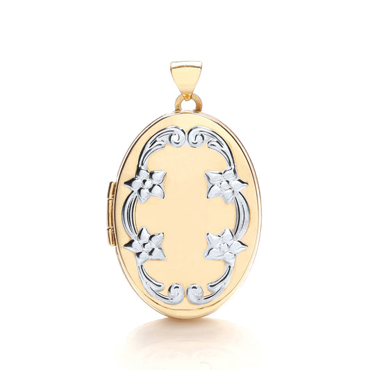 Yellow & White Gold Oval Locket with design TGC-LK0152