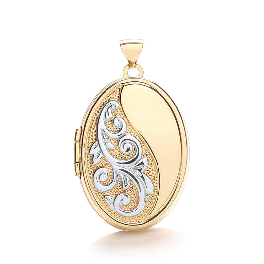 Yellow & White Gold Oval Locket with half design TGC-LK0153