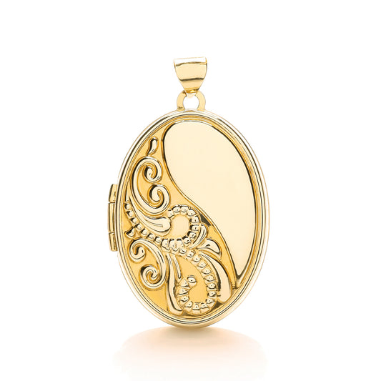 Yellow Gold Oval Locket with half design TGC-LK0154