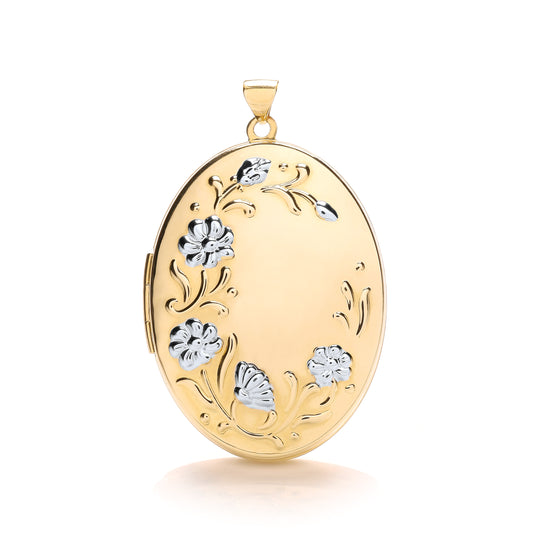 Yellow & White Gold Oval Flower design Locket TGC-LK0156