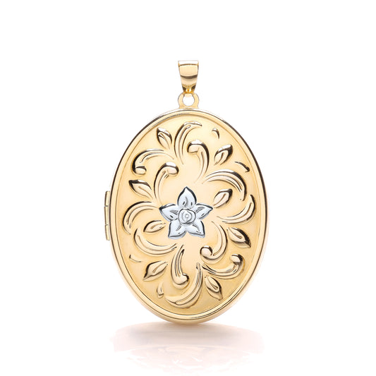 Yellow & White Gold Oval Locket with design TGC-LK0157