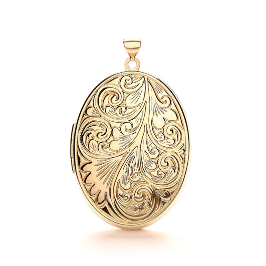 Yellow Gold Oval Locket with design TGC-LK0158