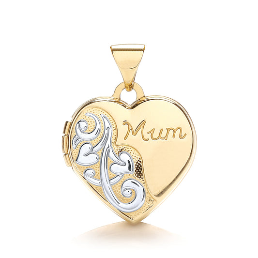 Yellow & White Gold Heart Shape Mum Locket  TGC-LK0164