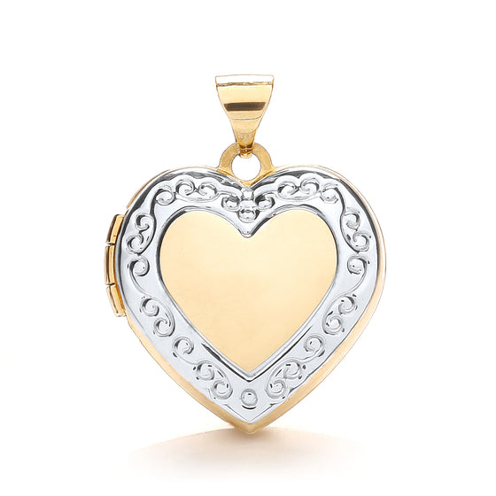 Yellow & White Gold Heart Shape Locket with edge design  TGC-LK0167