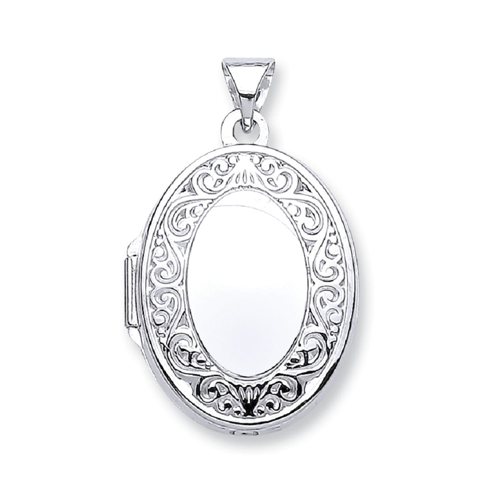 White Gold Oval Shape Locket with edge design TGC-LK0172