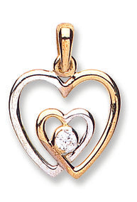 Yellow & White Gold Double Love Cz Heart Pendant TGC-PD0617