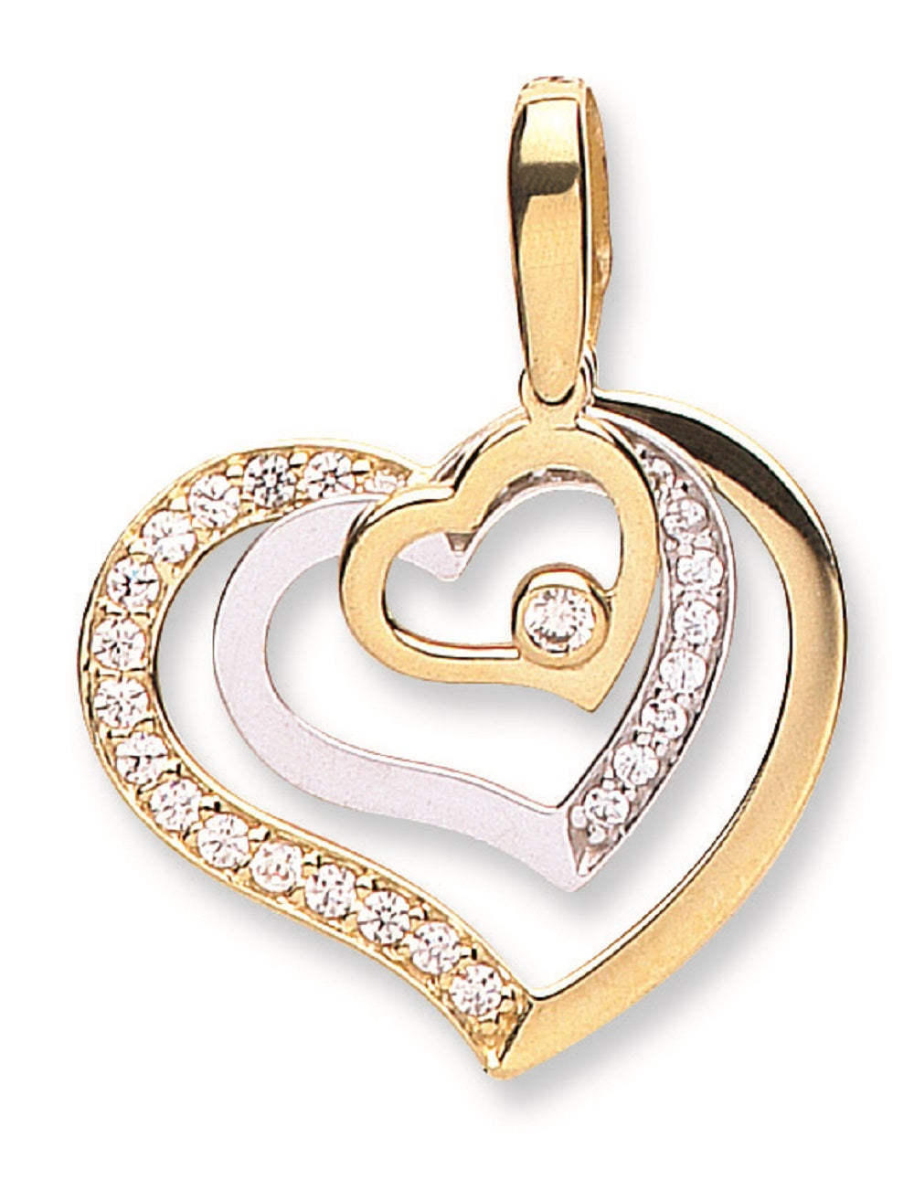 White & Yellow Gold Triple Cz Heart Pendant TGC-PD0633