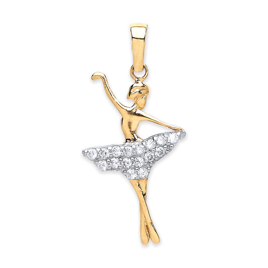 Yellow Gold Cz Coctail Dress Ballerina Pendant TGC-PD0642