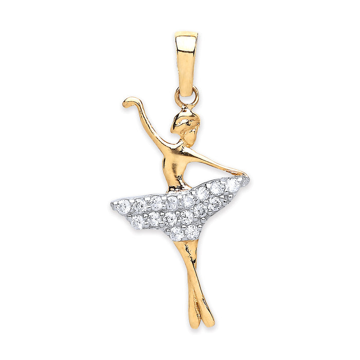 Yellow Gold Cz Coctail Dress Ballerina Pendant TGC-PD0642