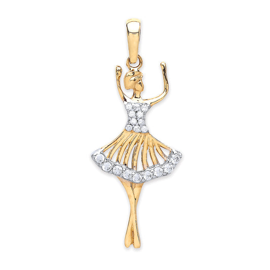 Yellow Gold Dancing Ballerina, Cz Pendant TGC-PD0643