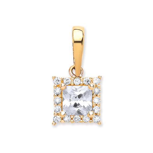 Yellow Gold Princess Cut Cz Centre Pendant TGC-PD0654