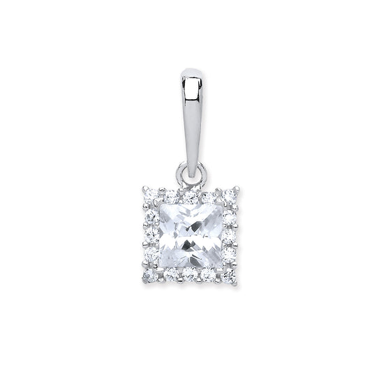 White Gold Princess Cut Cz Centre Pendant TGC-PD0655