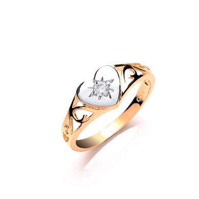 Yellow Gold Baby Cz Heart Signet Ring TGC-R0630