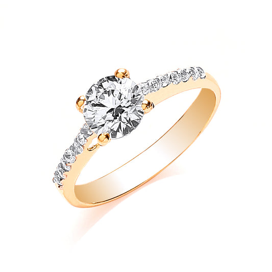 Yellow Gold Ladies Single Stone Cz Shoulder Ring TGC-R0632