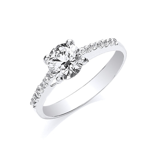 White Gold Ladies Single Stone Cz Shoulder Ring TGC-R0633