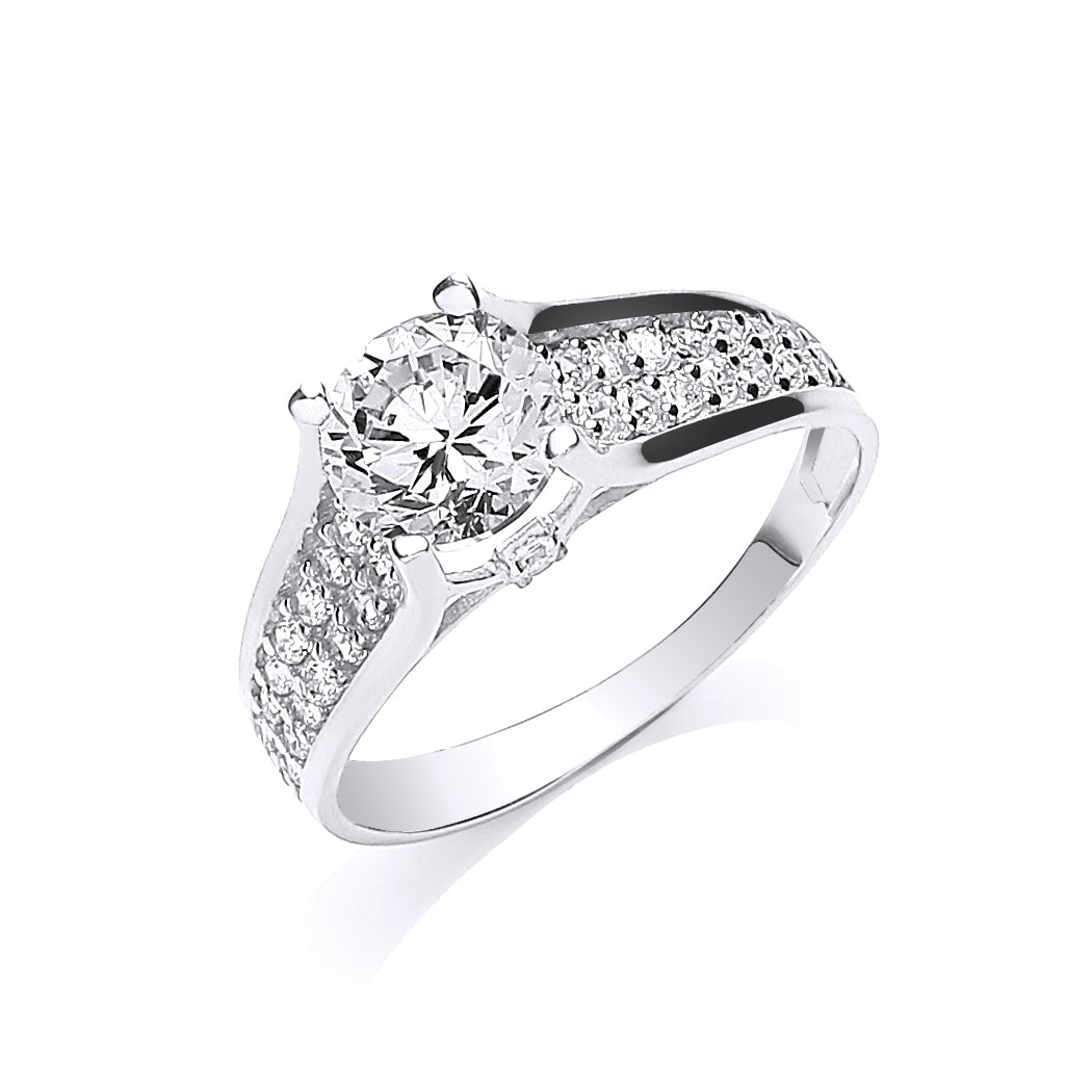 White Gold Ladies Single Stone Two Row Cz Shoulder Ring TGC-R0635