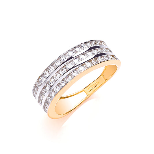 Yellow Gold Ladies Three Row Cz Ring TGC-R0636