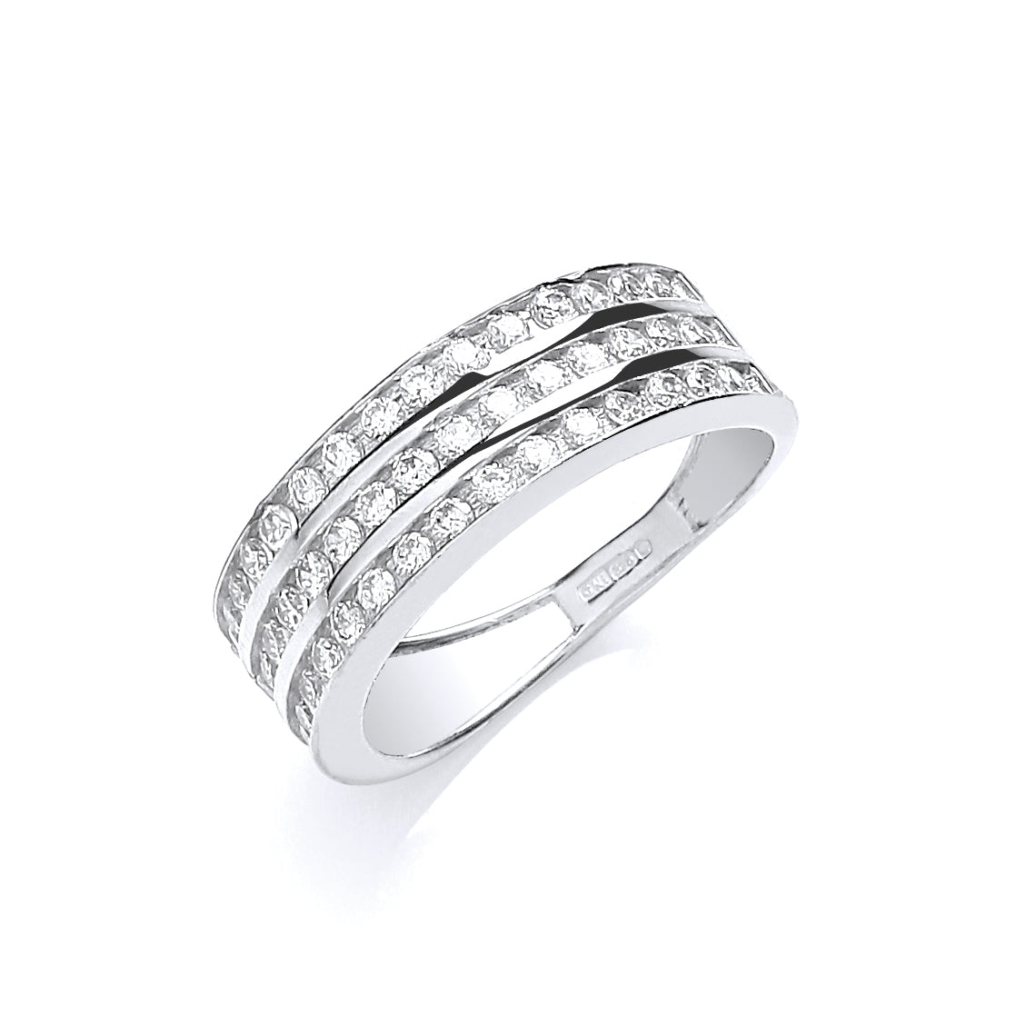 White Gold Ladies Three Row Cz Ring TGC-R0637