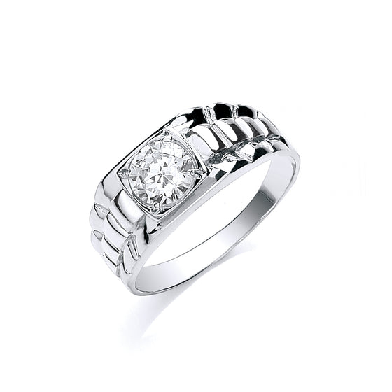White Gold Gents Square Top Cz Ring TGC-R0641