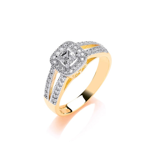 Yellow Gold Ladies Princess Centre Split Shank Cz Ring TGC-R0643