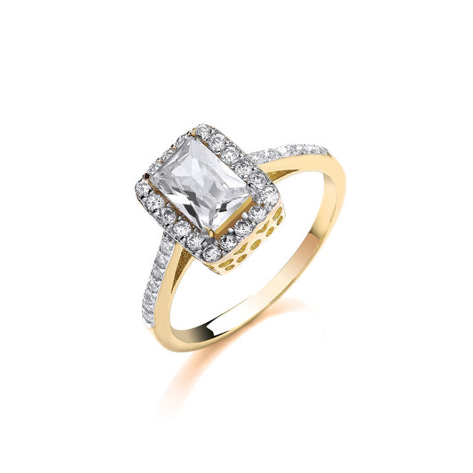 Yellow Gold Ladies Emerald Centre Cz Ring TGC-R0649