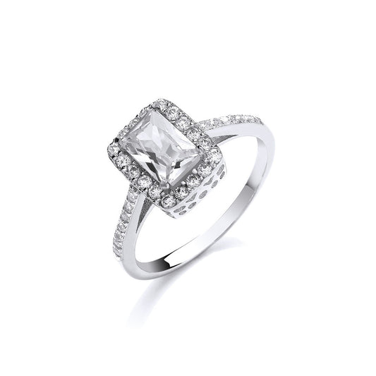 White Gold Ladies Emerald Centre Cz Ring TGC-R0650