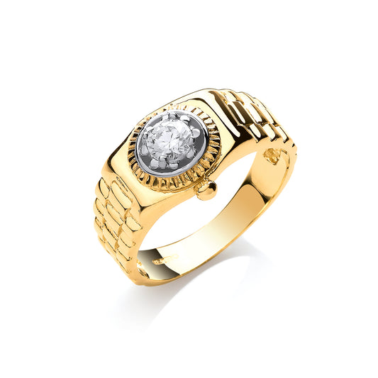 Yellow Gold Gents Cz Ring TGC-R0653