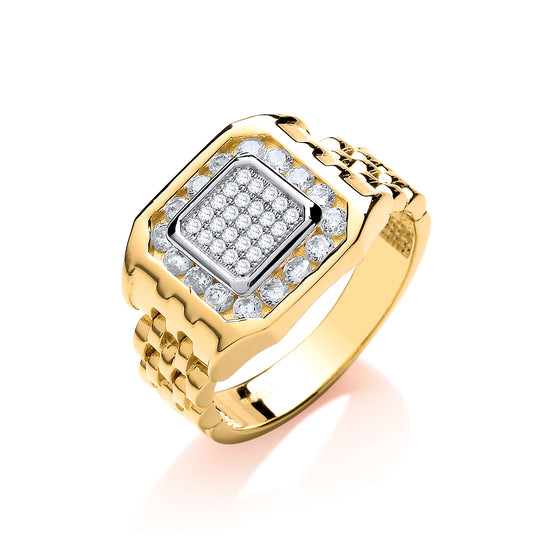 Yellow Gold Panther Link & Cz's Gents Ring TGC-R0655