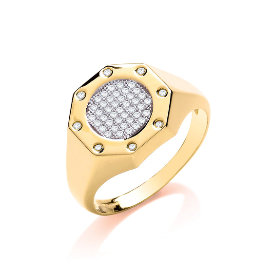 Yellow Gold Octagon Top Fashion Cz Gents Ring TGC-R0656