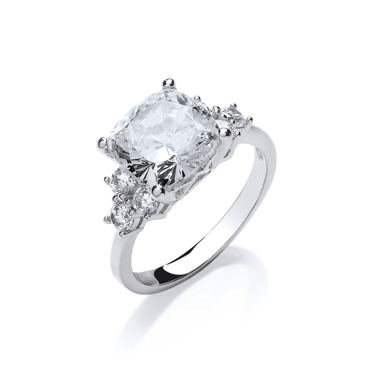 White Gold Cushion Cut High Setting Fancy Solitaire Cz Ring TGC-R0659