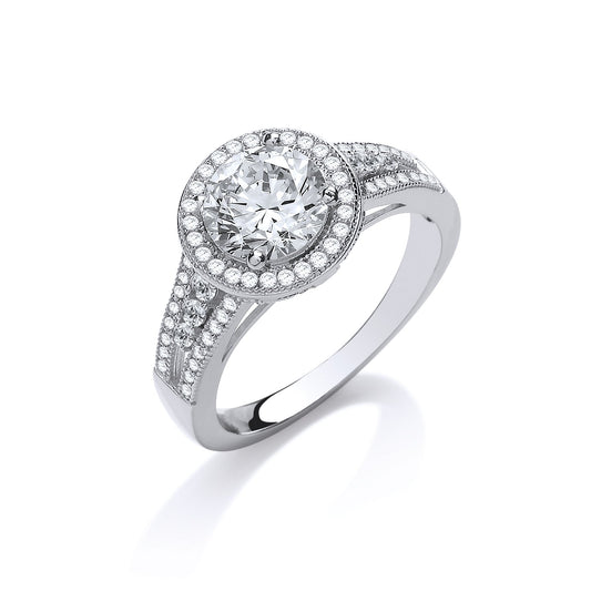 White Gold Halo Style Round Cz with Split Shank Ladies Ring TGC-R0664