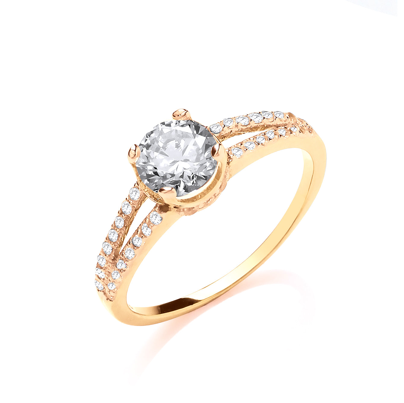 Yellow Gold Split Shank Cz Engagement Ring TGC-R0666