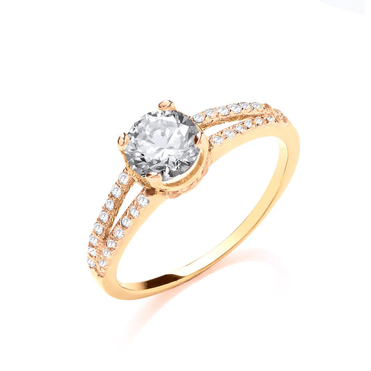 Yellow Gold Split Shank Cz Engagement Ring TGC-R0666