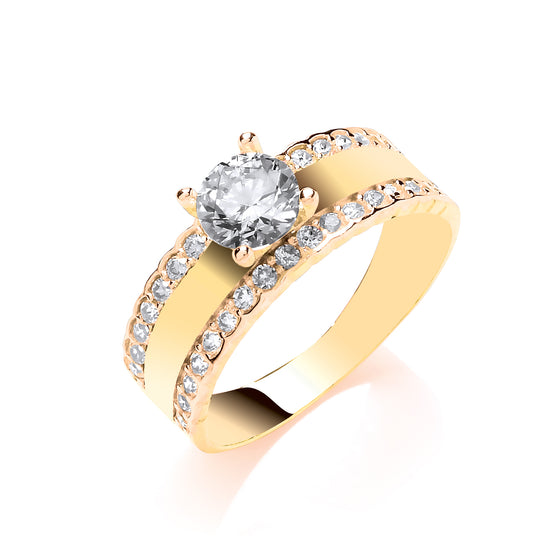Yellow Gold with Two Rows of Cz's Engagement Ring TGC-R0668