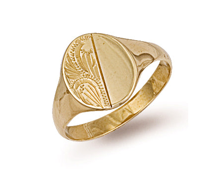 Yellow Gold Engraved Oval Signet Ring TGC-R0118