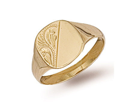 Yellow Gold Cushion Engraved Signet Ring TGC-R0120