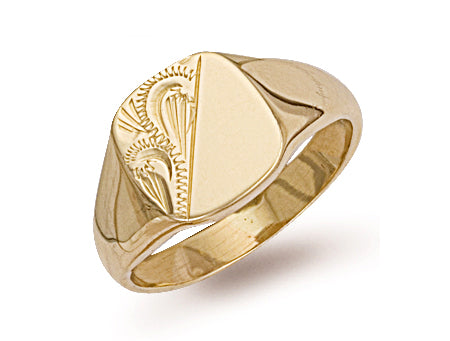 Yellow Gold Cushion Engraved Signet Ring TGC-R0128