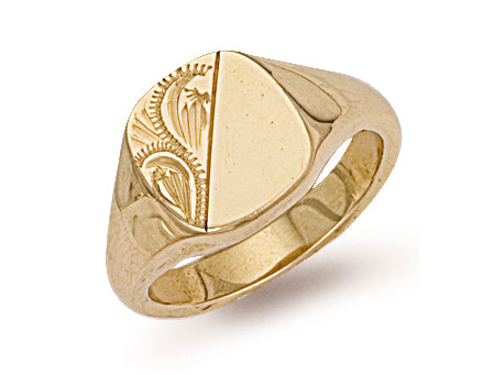 Yellow Gold Cushion Engraved Signet Ring TGC-R0132