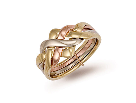 White Yellow & Rose Gold 4 Piece Puzzle Ring TGC-R0141