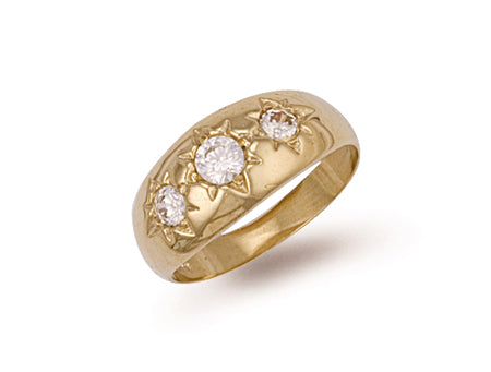 Yellow Gold Gents 3 Stone Cz Ring TGC-R0152