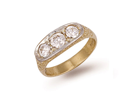 Yellow Gold Gents 3 Stone Cz Ring TGC-R0153